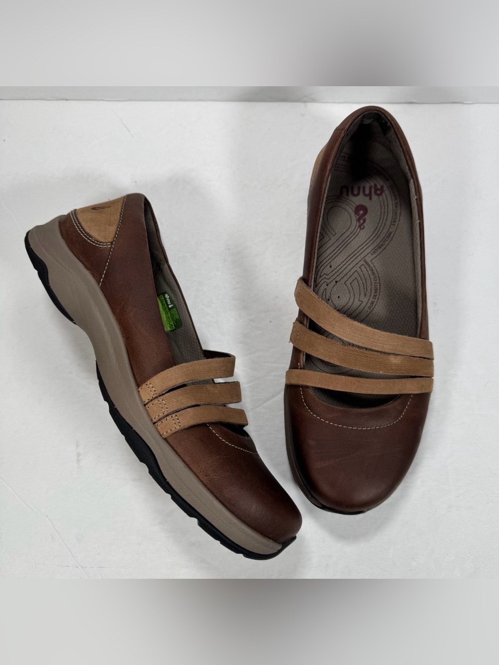 Ahnu Merritt Brown Leather Slip On Mary Jane Comfort Flats Women Size 8.5
